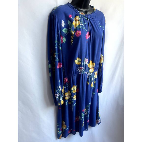 Old Navy NWT Floral Blue Waist Define Dress Long Sleeve Summer Size L Prairie - Picture 4 of 11